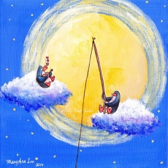 moon-companions-penguin-ukulele-dream-catcher-stars-painting-MaryAnn-Loo