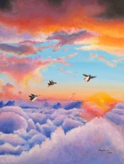 new-sky-dreamers-penguins-flying-sunrise-clouds-MaryAnn-Loo