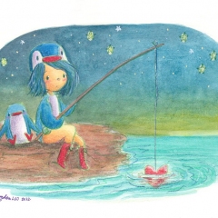 "Dream Fishing" (2022)Watercolour and colour pencil on watercolour paper, 8.3 x 5.8 in., online