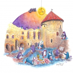 "Cēsis Family" (2019)Watercolor, ink and color pencil on paper, 11.7 x 8.3 in.online