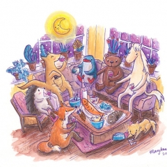 "Feast" (2019)Watercolor, ink and color pencil on paper, 8.3 x 5.8 in.online