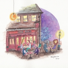 Night-Out-At-Cafe-Rouge-2017-penguin-dinner-art-illustration-MaryAnn-Loo