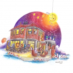 Night Out at Caffe Varnaj-2020-penguin-adventure-art-illustration-MaryAnn-Loo