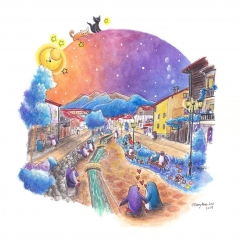 "Summer Night in Bankso" (2019)Watercolor, ink and color pencil on watercolor paper, 11.7 x 8.3 in. online