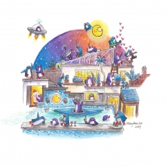 "Swimming Pool" (2019)Watercolor, ink and color pencil on paper, 11.7 x 8.3 in.online