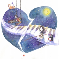 Illustration: Heartbreak Song (2015)Watercolor, ink and color pencil on paper, 11.7 x 8.3 in., 72dpi