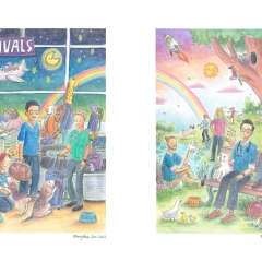 Tank, Benson, Billy and friends-2022-commission-dogs-vets-art-illustration-MaryAnn-Loo